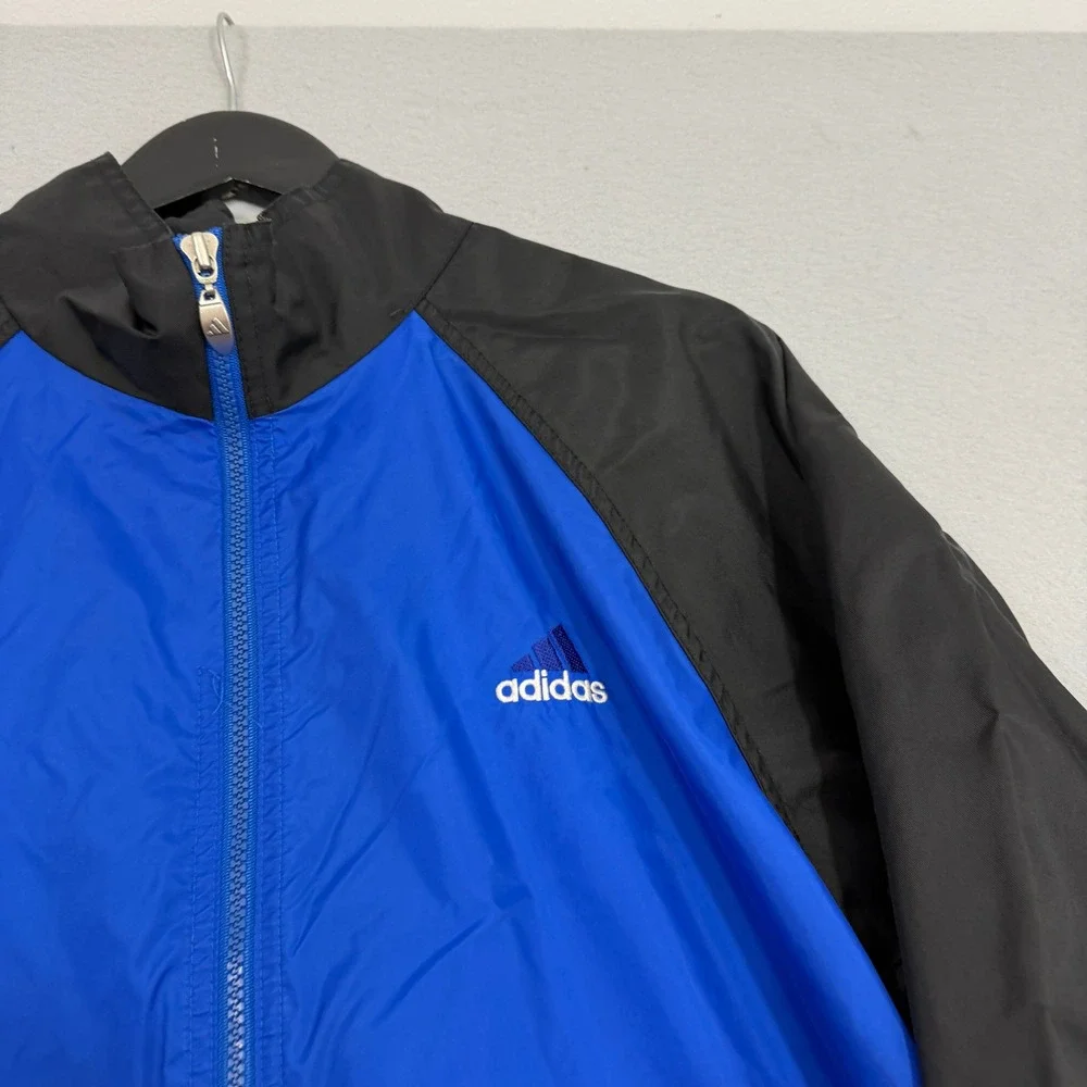 Vintage Adidas Windbreaker Jacket Mens Large Blue Black Full Zip Mesh Lined Logo